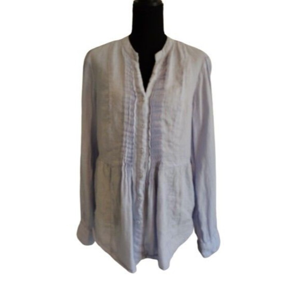 Malvin Hamburg Germany Light Blue 100% Linen Peplum Pintuck Blouse Size M US 8